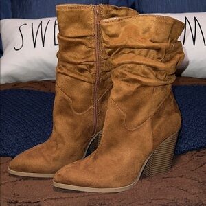 Report Tan Suedette Slouchy Mid-Calf Heeled Boots